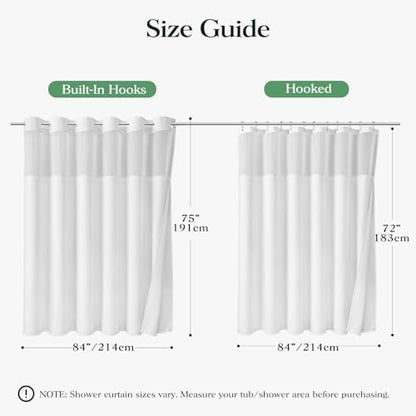 Dynamene White Hook Free Waffle Shower Curtain & Snap-in Fabric Liner,84x75