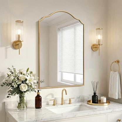 Besdomus Bathroom Mirrors for Over Sink: 24"x36" Gold Wooden Arched Mirror
