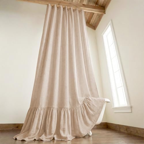 Farmhouse Shower Curtain Ruffle Linen Beige 72" W x 90" L