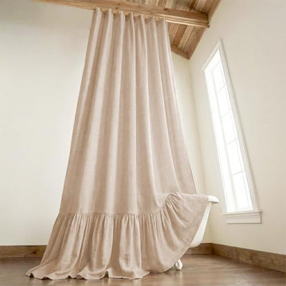 Farmhouse Shower Curtain Ruffle Linen Beige 72" W x 90" L