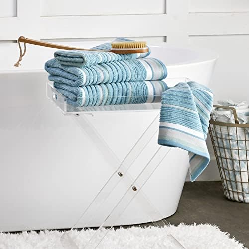 SKL Home Seabrook Stripe Hand Towel Set-2pc, Premium 100% Cotton, Teal