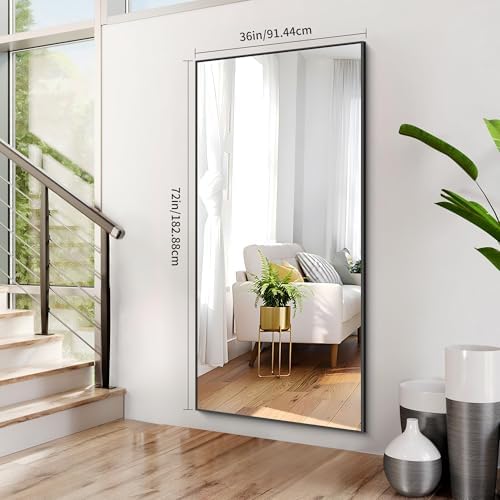 COFENY 36x72inch Bathroom Mirror, Black Rectangle Mirror with Thin Metal Frame, Large Rectangular Wall Mirrors for Bathroom, Living Roomm, Hair Salon, Big Farmehouse Mirror Hang Horizontal/Vertical