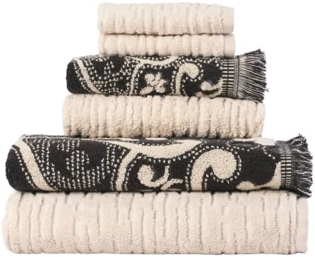SKL Home CloudSoft/Amherst Medallion Bath Towel Set-6pc, Oatmeal/Black