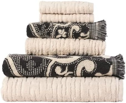 SKL Home CloudSoft/Amherst Medallion Bath Towel Set-6pc, Oatmeal/Black