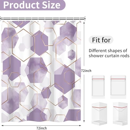deFouliao Purple Modern Shower Curtain Geometric Grid Art Abstract Waterproof Bathroom Curtain for Bathtub Home Hotel Decor, Washable with Hooks, 72x72 Inch