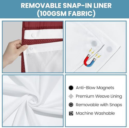 No Hook Waffle Shower Curtain with Snap in Liner Set, 71x74, Burgundy