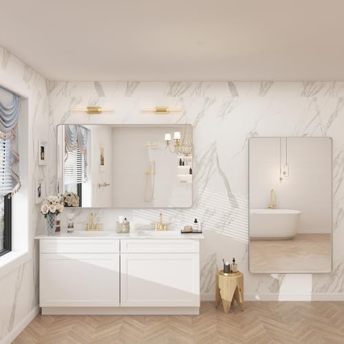 48x30 Inch Silver Brushed Nickel Bathroom Mirror for Wall