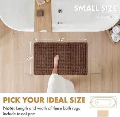 MIULEE Set of 2 Waffle Bathroom Rugs Boho Bath Mat Mocha 20x32 Inch