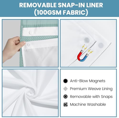 SORTTO No Hook Waffle Shower Curtain with Snap in Liner Set, 71x74, Teal