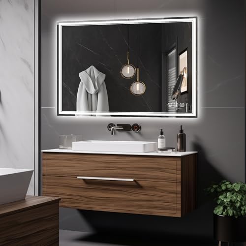 Ratsamee 48"x32" LED Bathroom Mirror with Lights, Backlit + Front Lit