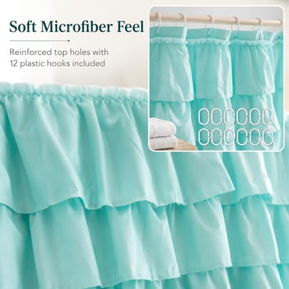 Teal Ruffle Shower Curtain for Bathroom, 72 x 72 Inch, 1 Panel
