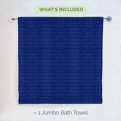 Elegant Comfort 100% Turkish Cotton Corduroy Ribbed Luxury Jumbo Bath Towel Ultra Soft - 35 x 70 Inch - Luxury Spa Premium Hotel Quality Highly Absorbent and Quick Dry Large Bath Towel, Royal Blue