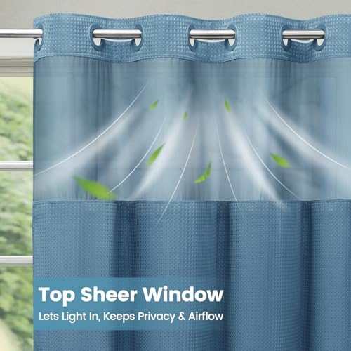 No Hook Waffle Shower Curtain with Snap in Liner Set, 71x74, MoonlightBlue