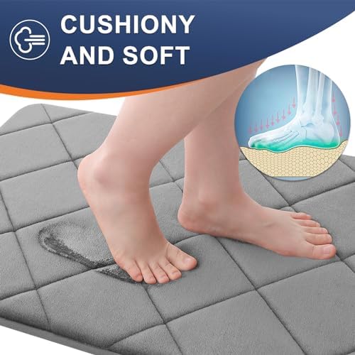 OLANLY Memory Foam Bath Mat 30x20, Ultra Soft and Absorbent Bathroom Rugs, Machine Washable, Comfortable Bath Carpet for Bathroom Floor, Tub and Shower, Grey