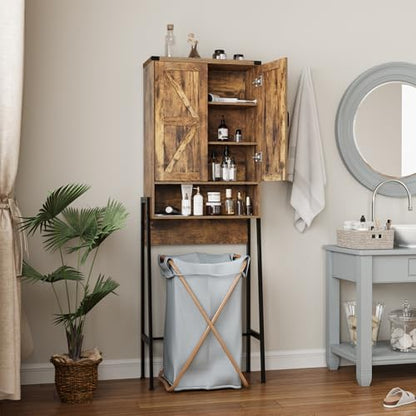 Vabches Over The Toilet Storage Cabinet with 2-Door Design Bathroom Organizers and Storage with Anti-Tip Device Over Toilet Organizer with Shelves for Bathroom,Restroom,Laundry Brown