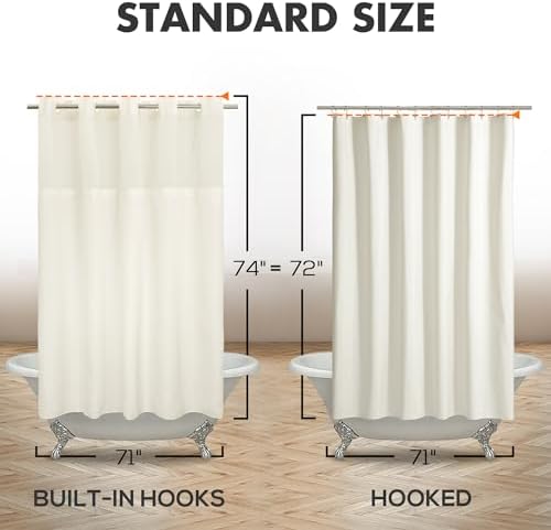 River Dream No Hook Shower Curtain with Snap-in Liner Set, Sand, 71x74