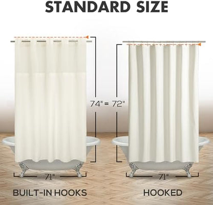 River Dream No Hook Shower Curtain with Snap-in Liner Set, Sand, 71x74