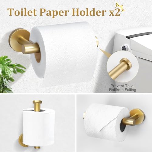 TURS Brushed Gold 10 Pieces Bathroom Hardware Set, SUS304 Stainless Steel 24 Inch Bath Towel Bar Set, Round Bathroom Accessories Kit Wall Mounted