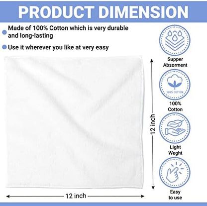 QUBA LINEN 100% Cotton Washcloth Set 24 Packs – Soft, Absorbent Face Towels for Bathroom & Gym Use – Reusable, Durable & Machine Washable Wash Cloths - Multi-Color, 12x12 Inches