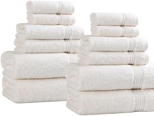 Superior Egyptian Cotton 12-Piece Towel Set, Assorted Towels for Home Bathroom, Guest Bath Decor Essentials, Includes 4 Bath, 4 Hand, 4 Face Towels/Washcloths, Quick Dry, Absorbent - Ivory