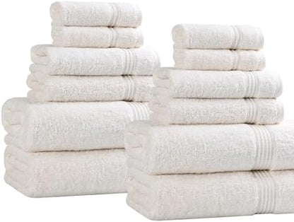 Superior Egyptian Cotton 12-Piece Towel Set, Assorted Towels for Home Bathroom, Guest Bath Decor Essentials, Includes 4 Bath, 4 Hand, 4 Face Towels/Washcloths, Quick Dry, Absorbent - Ivory