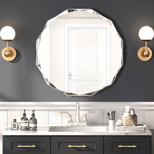 24x24 Inch Bathroom Mirrors for Over Sink, Round Frameless Mirrors for Wall