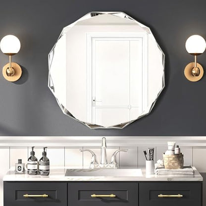 24x24 Inch Bathroom Mirrors for Over Sink, Round Frameless Mirrors for Wall