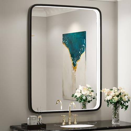 LED Bathroom Mirror,Black Frame,32x24 Inch