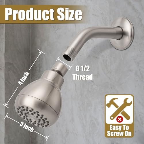 AISOSO Fixed Shower Head High Pressure 3 Inch Showerhead Brushed Nickel