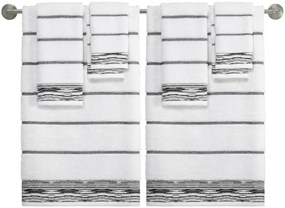 Nicole Miller - Hand Towels, Soft & Absorbent Cotton, Dorm Room Essentials, Set of 2 (Sydney Collection, White/Black)