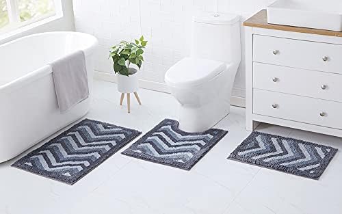 Clara Clark Bathroom Accessories Set - 23PC Shower Curtain Set with Bathroom Trash Can, Grey Bathroom Set, Bathroom Sets with Shower Curtain and Grey Rugs