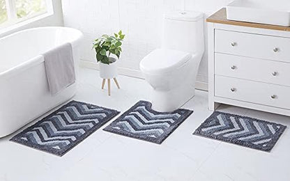 Clara Clark Bathroom Accessories Set - 23PC Shower Curtain Set with Bathroom Trash Can, Grey Bathroom Set, Bathroom Sets with Shower Curtain and Grey Rugs