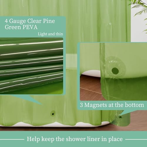 Mrs Awesome Clear Green Shower Curtain Liner with 3 Magnets, 72x72