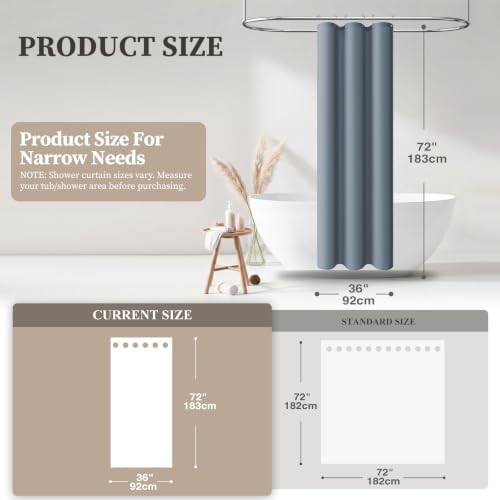 BTTN Stall Linen Textured Waterproof Shower Curtain Set, 36x72, Blue Grey