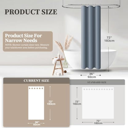 BTTN Stall Linen Textured Waterproof Shower Curtain Set, 36x72, Blue Grey