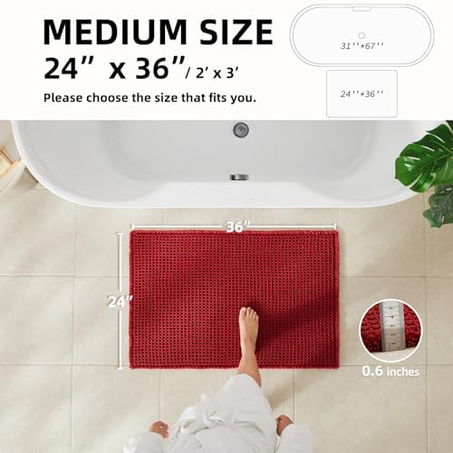 TYUU Waffle Bath Mat, Boho Bathroom Rugs Non Slip, 36x24 Burgundy