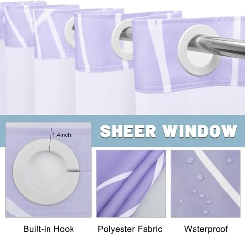 LXBNI No Hook Shower Curtain with Liner, Ombre Purple, 71 x 74 Inch
