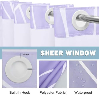 LXBNI No Hook Shower Curtain with Liner, Ombre Purple, 71 x 74 Inch