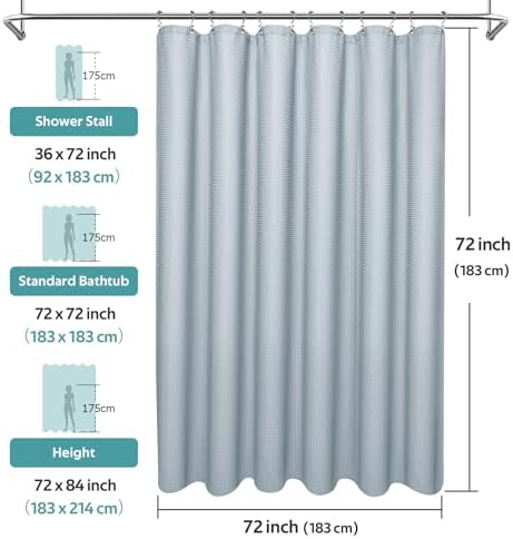 Vipfree 3 in 1 Shower Curtain Set, Waffle Shower Curtain and Liner Set with 12 Double Sided Shower Curtain Hooks, 258GSM Luxury Weighted Cloth Shower Curtains for Bathroom, 72 W x 72 H, Fog Blue