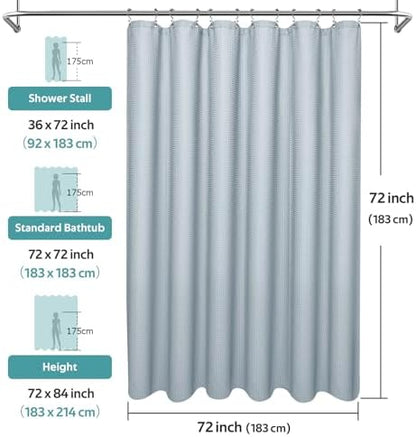 Vipfree 3 in 1 Shower Curtain Set, Waffle Shower Curtain and Liner Set with 12 Double Sided Shower Curtain Hooks, 258GSM Luxury Weighted Cloth Shower Curtains for Bathroom, 72 W x 72 H, Fog Blue