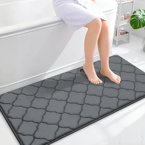 OLANLY Memory Foam Bath Mat Rug 47x24, Ultra Soft Bathroom Rugs, Dark Grey