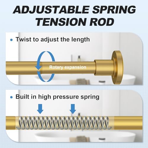 CorkLatta Gold Shower Curtain Rod 31 to 68 Inch,1 Inch Diameter Adjustable Spring Tension Stainless Steel Telescoping Rod,Easy Install,No Rust