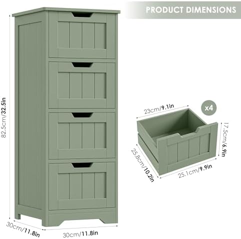 FOTOSOK Bathroom Storage Cabinet with 4 Drawers, Small Bathroom Cabinet