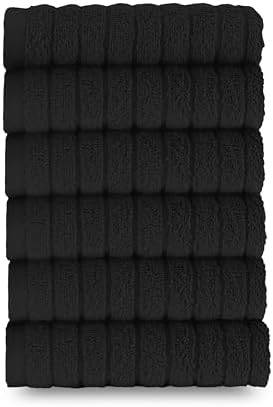 Elegant Comfort 100% Turkish Cotton Corduroy Ribbed Luxury Washcloths 6 Pack Soft 13 x 13 Inch - Higly Absorbent, Durable, Quick Dry, Spa Premium Hotel Quality for Bathroom or Travel, Black