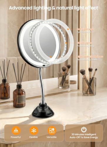10x Makeup Mirror with Lights, Flexible Magnifying Mirror 3 Light Modes