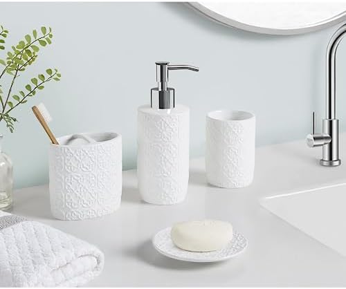 Martha Stewart Tara Bath Accessory Set Medallion, White