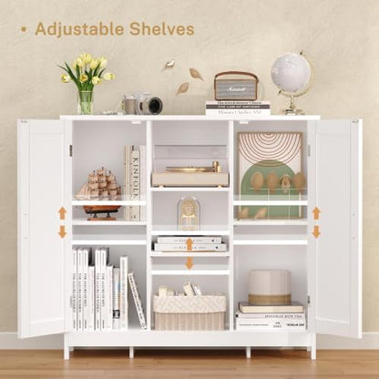 Iwell Storage Cabinet with 2 Doors and 4 Storage Shelves, Buffet Cabinet, Bathroom Cabinet for Living Room, Entryway, Home Office, White
