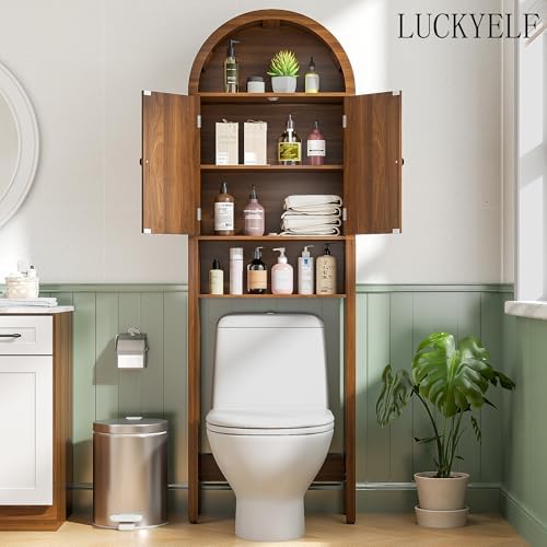 Arched Over The Toilet Storage Cabinet with Fluted Doors, Bathroom Shelf