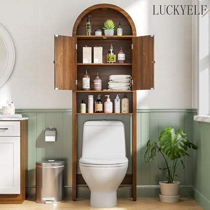 Arched Over The Toilet Storage Cabinet with Fluted Doors, Bathroom Shelf