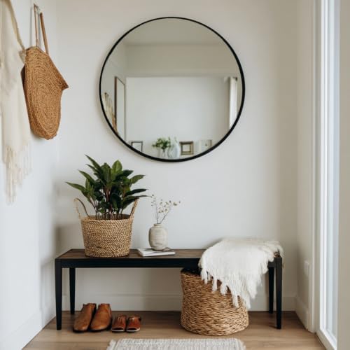 Sunniry Black Round Mirror 34 inch, Circle Wall Mirror, Matte Metal Frame